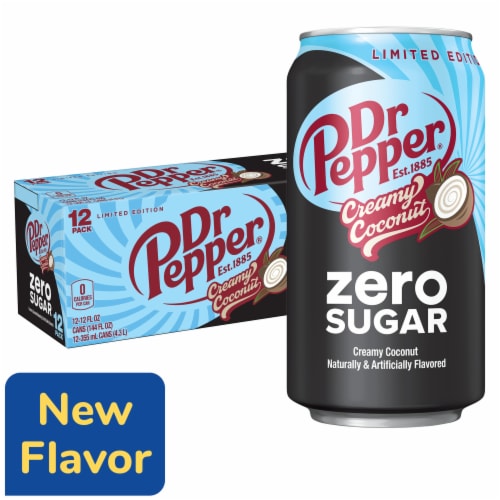 Dr Pepper Creamy Coconut Zero Sugar Soda, 12 fl oz Cans, 12-Pack
